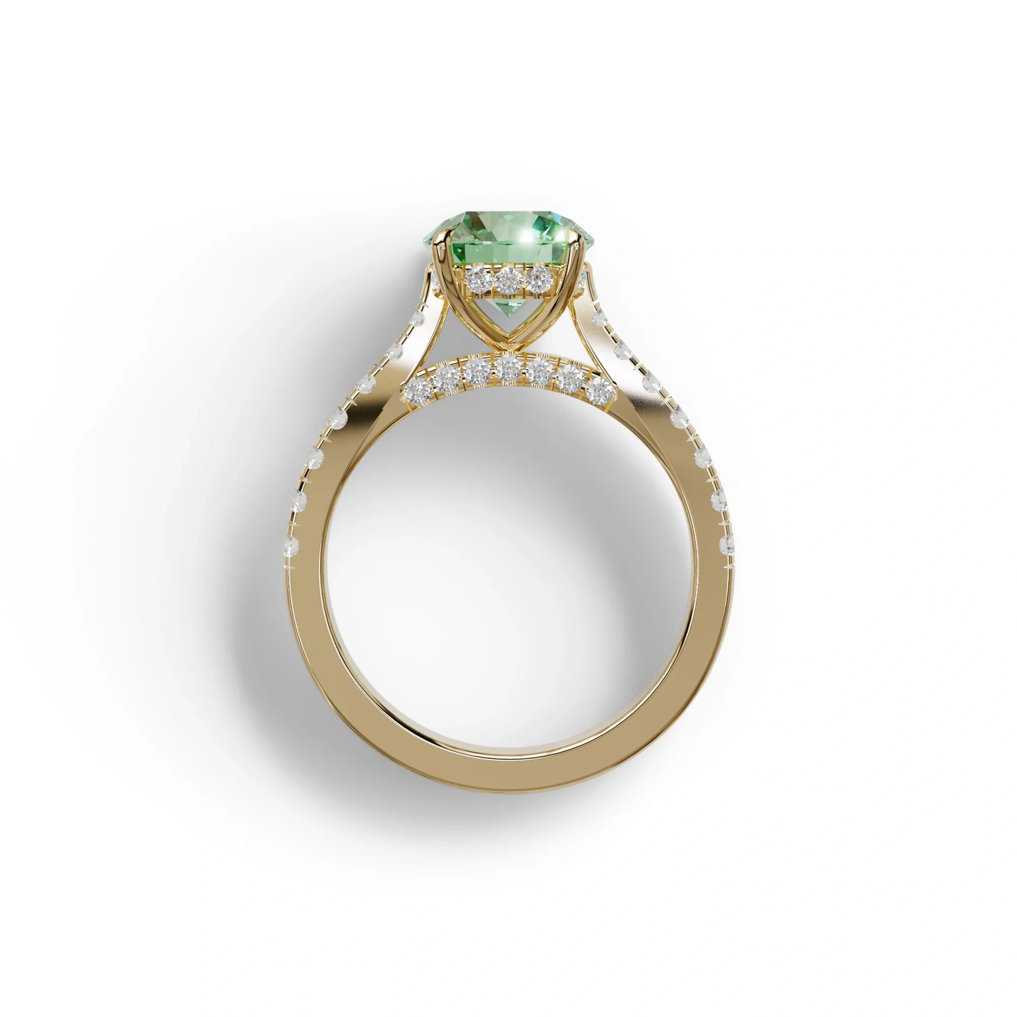 2 Carat Round Cut Green Lab Grown Diamond Engagement Ring | Hidden Halo & Pave - Brilliant