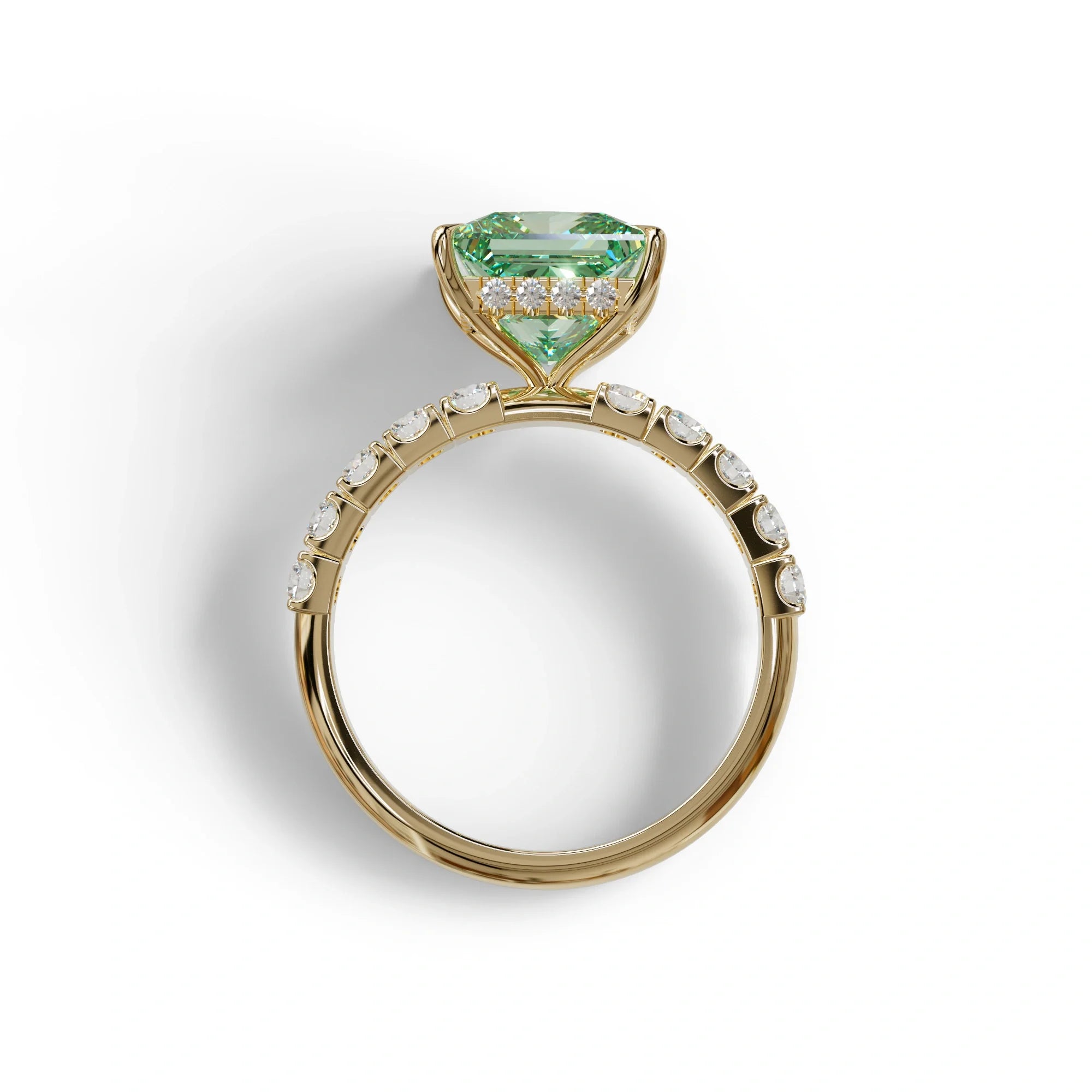 3 Carat Green Princess Cut Pave Lab Created Diamond Ring - Elysia
