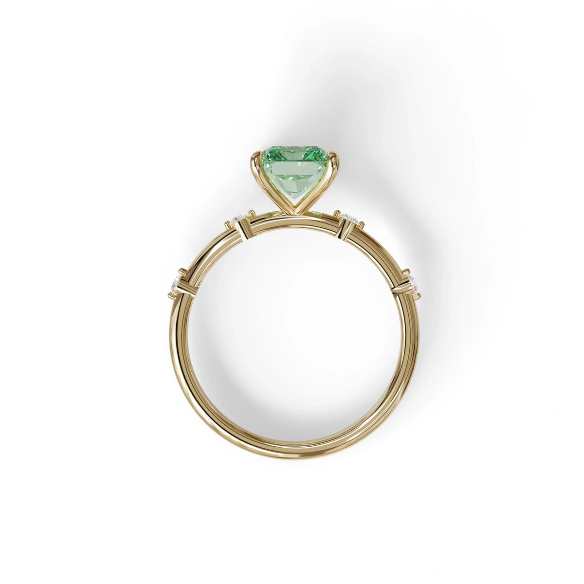 2 Ct Fancy Vivid Green Radiant Cut Lab Grown Diamond Engagement Ring | Space-Chanel Setting - Elaria