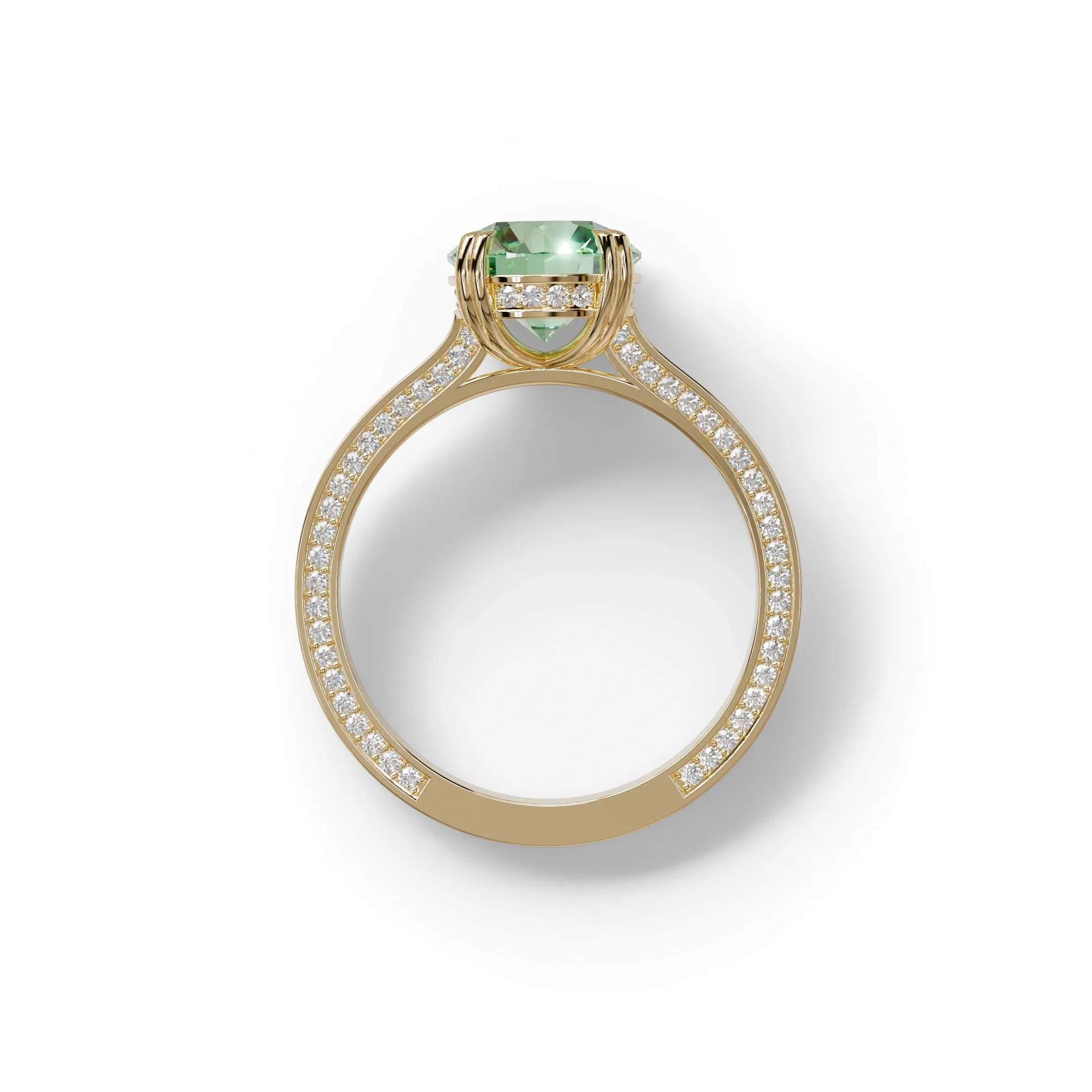 2 Carat Green Round Cut Hidden Halo Lab Diamond Engagement Ring - Maeve