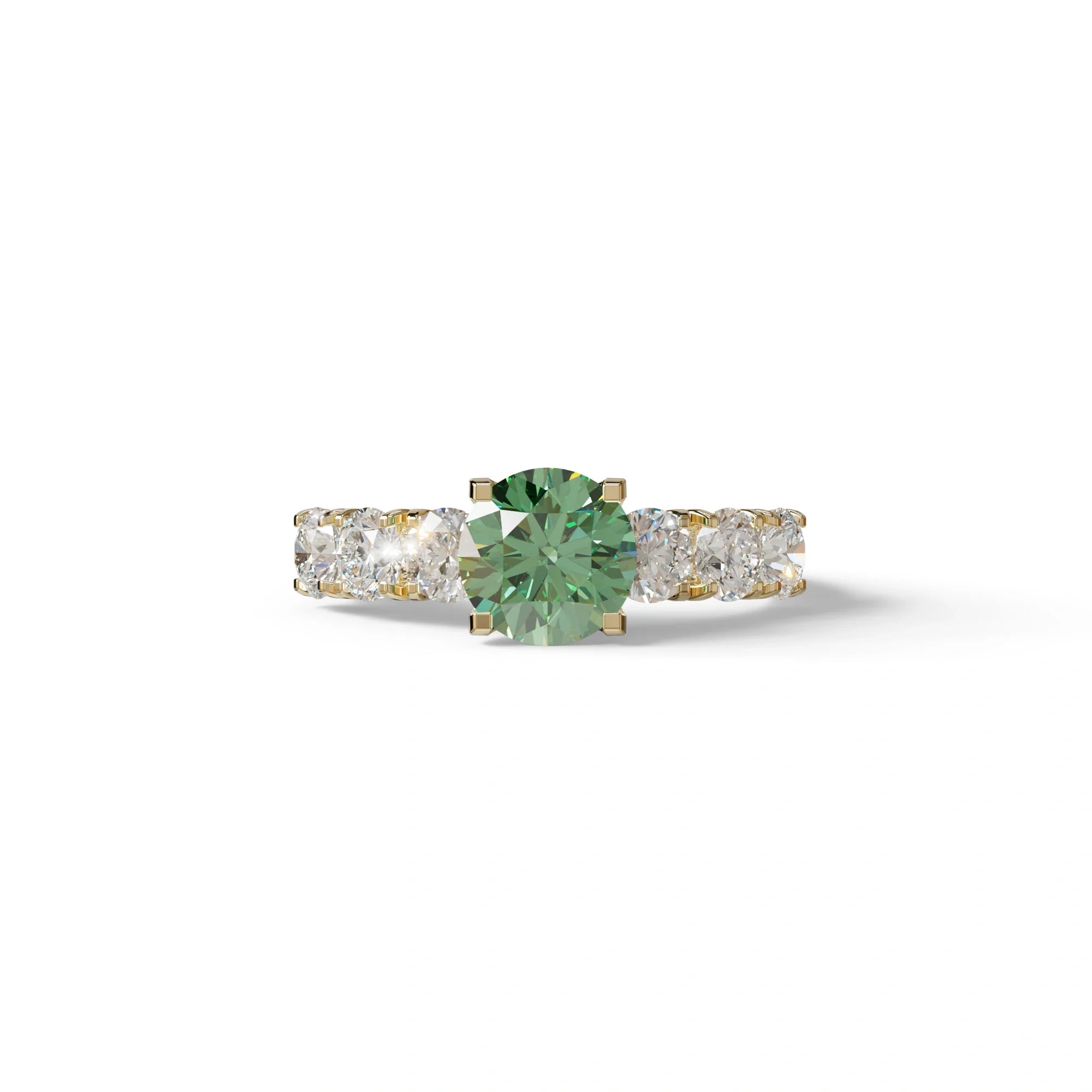 3 Carat Green Round Cut Half Eternity Lab Diamond Engagement Ring - Angeleno - 10K Solid Gold / Yellow Gold