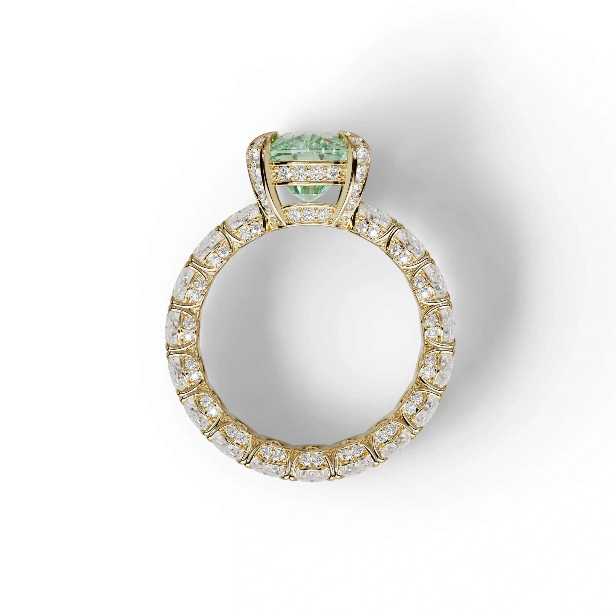 4 Carat Green Cushion Cut Full Eternity Lab Grown Diamond Ring - Enigma