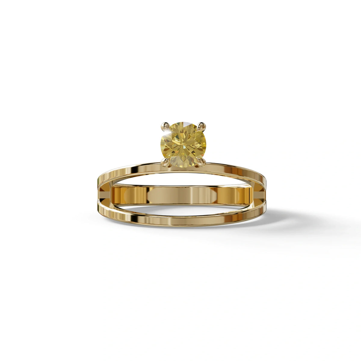 Yellow Round Brilliant Solitaire Engagement Ring with a split‑shank Band - Auric Grace - 1.5 Carat / 10K Solid Gold