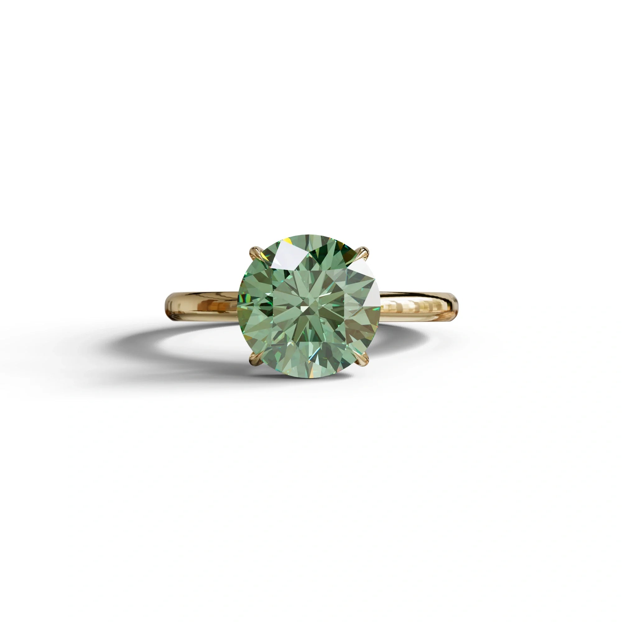 Green Round Cut Solitaire Lab Diamond Engagement Ring - Italia - 2 Carat / 10K Solid Gold / Yellow Gold