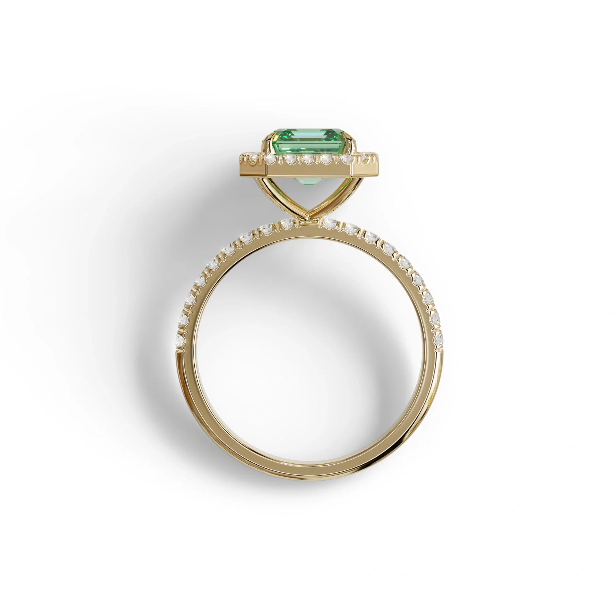 3.5 Ct Green Asscher Cut Lab Diamond In Halo & Pave Setting Ring - Up Glam
