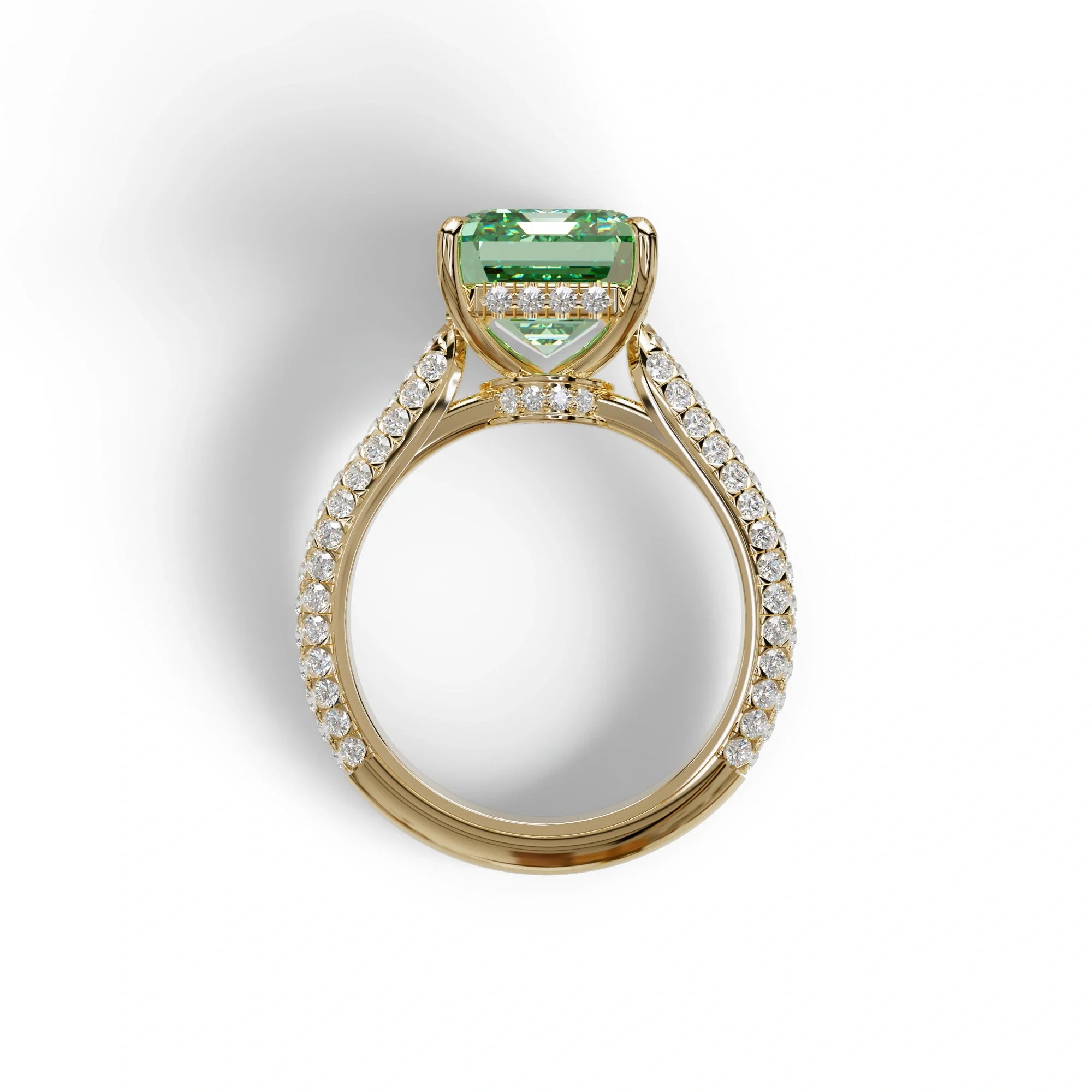 3 Carat Green Emerald Cut Hidden Halo & Pave Set Lab Diamond Ring - Emme