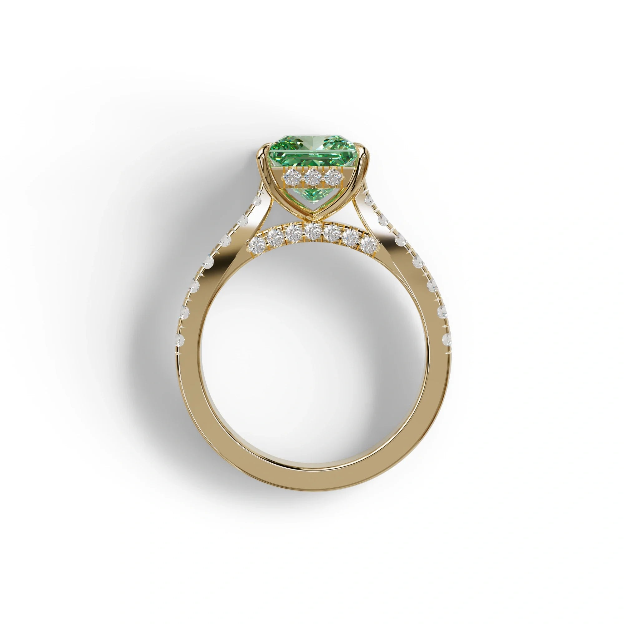 2.5 Carat Green Princess Cut Hidden Halo & Pave Lab Diamond Ring - Aries