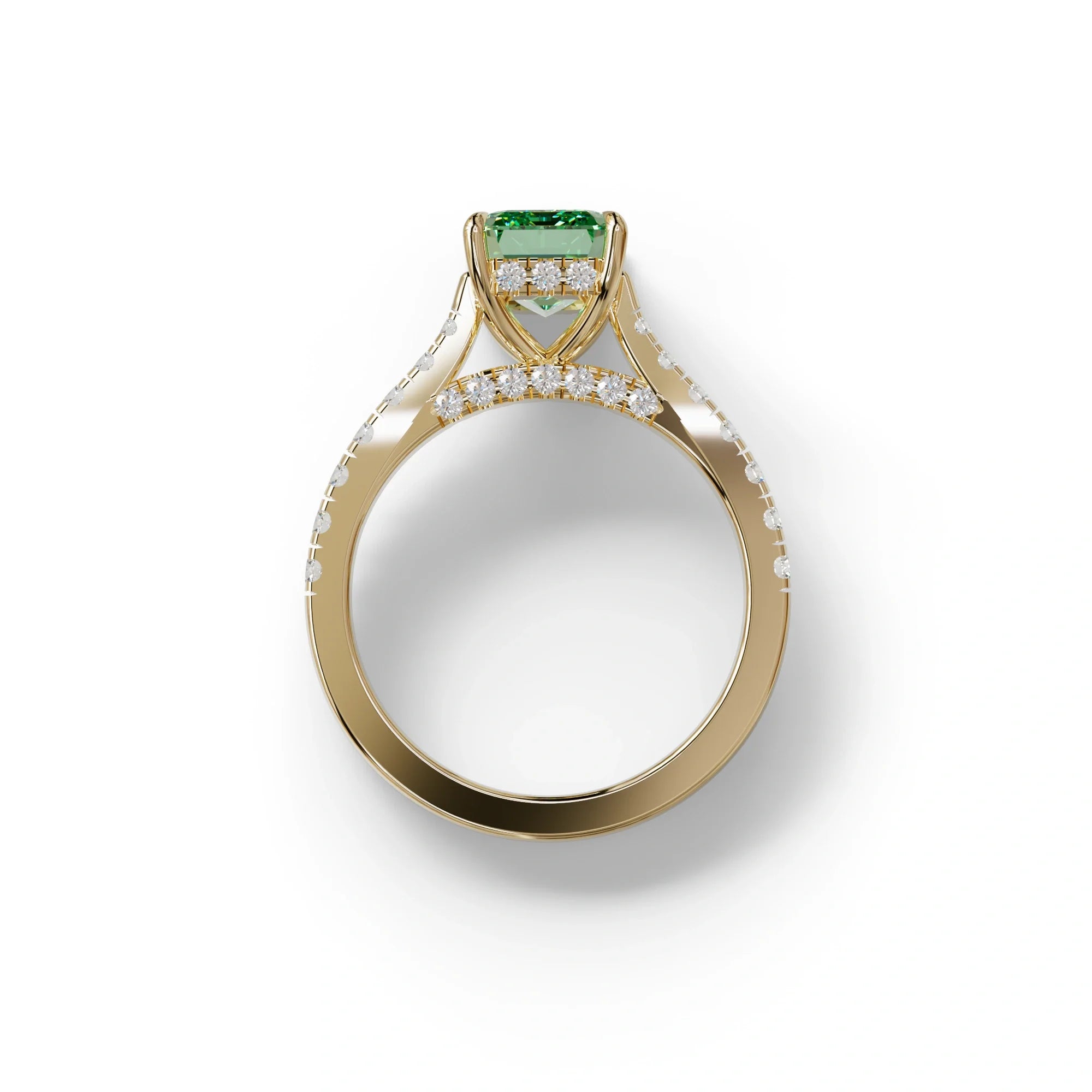 2 Carat Green Emerald Cut Hidden Halo & Pave Lab Diamond Ring - Siara