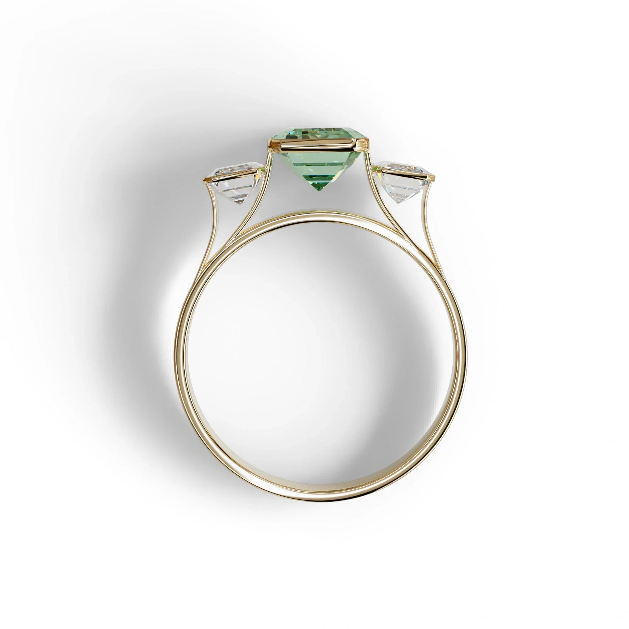 Three Stone 3 Carat Emerald cut Green Lab Grown Diamond Engagement Ring - Elaris