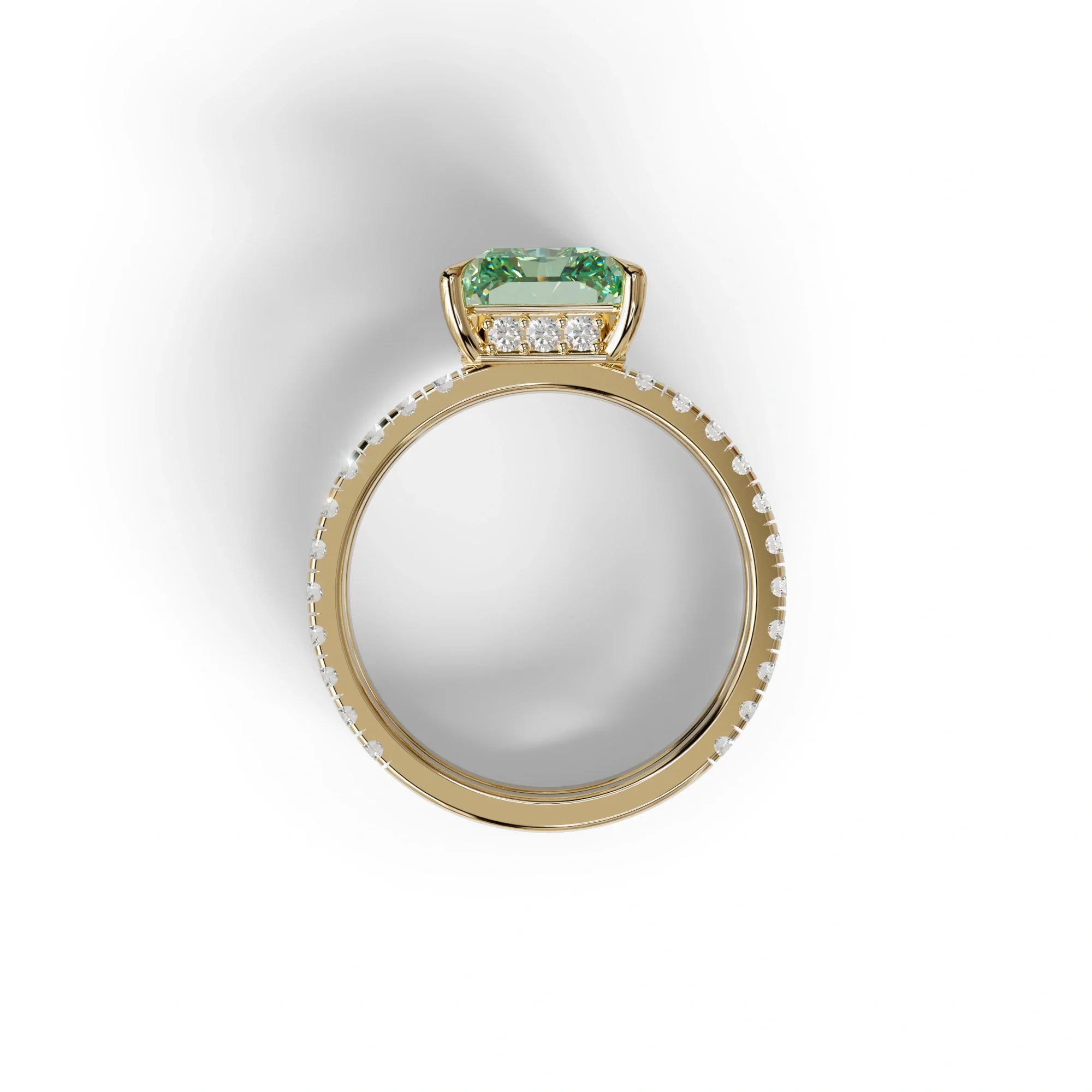 Green Color Radiant Cut Lab Diamond Engagement Ring | Double Band Hidden Halo - Billie