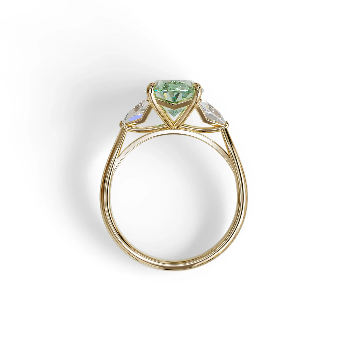 3Ct Green Oval Cut Lab Grown Diamond Three Stone Engagement Ring - Myza