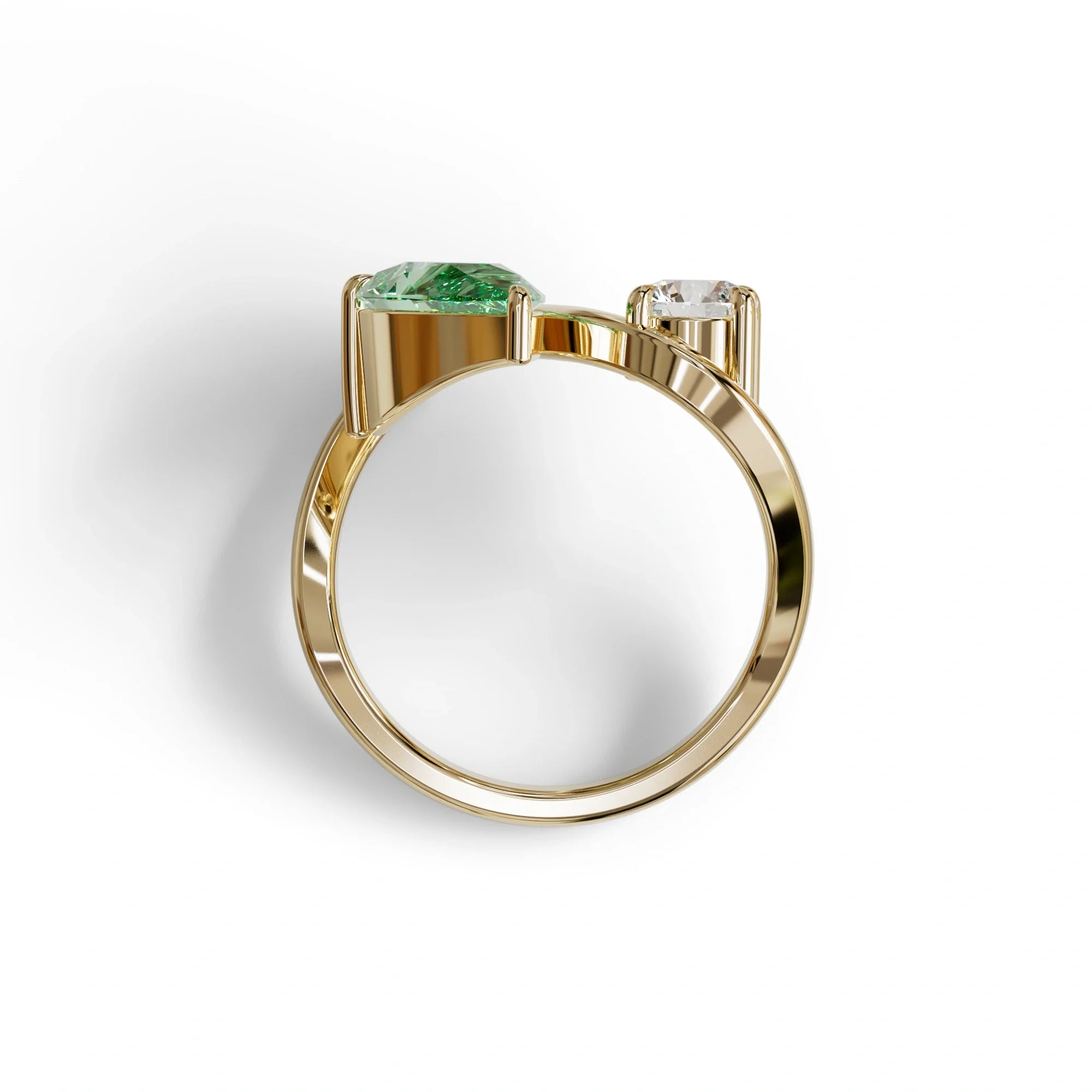2.8 Carat Green Pear and Round Cut Lab Diamond Engagement Ring - Toi Et Moi