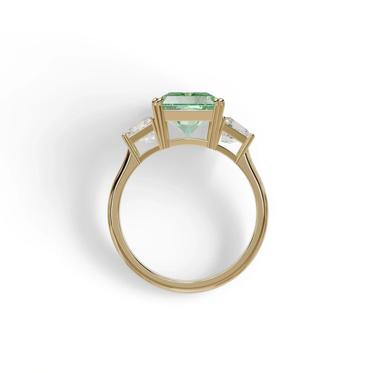 4 Carat Green Lab Grown Diamond Engagement Ring – Radiant Cut Three Stone | Taco