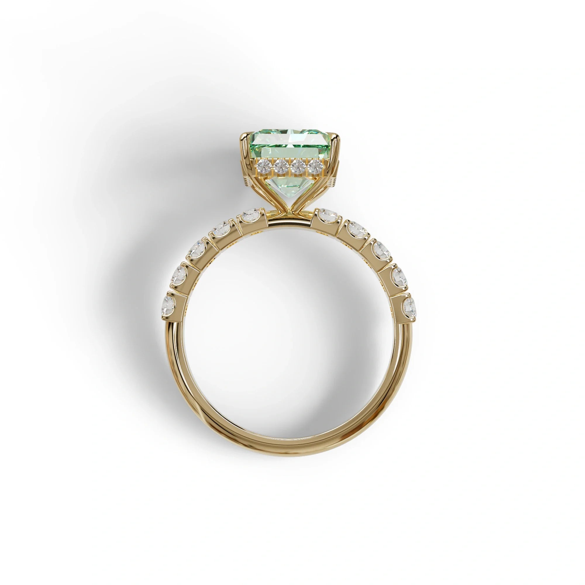 3 Carat Green Radiant Cut Lab Diamond Hidden Halo Engagement Ring - Lace Bridge