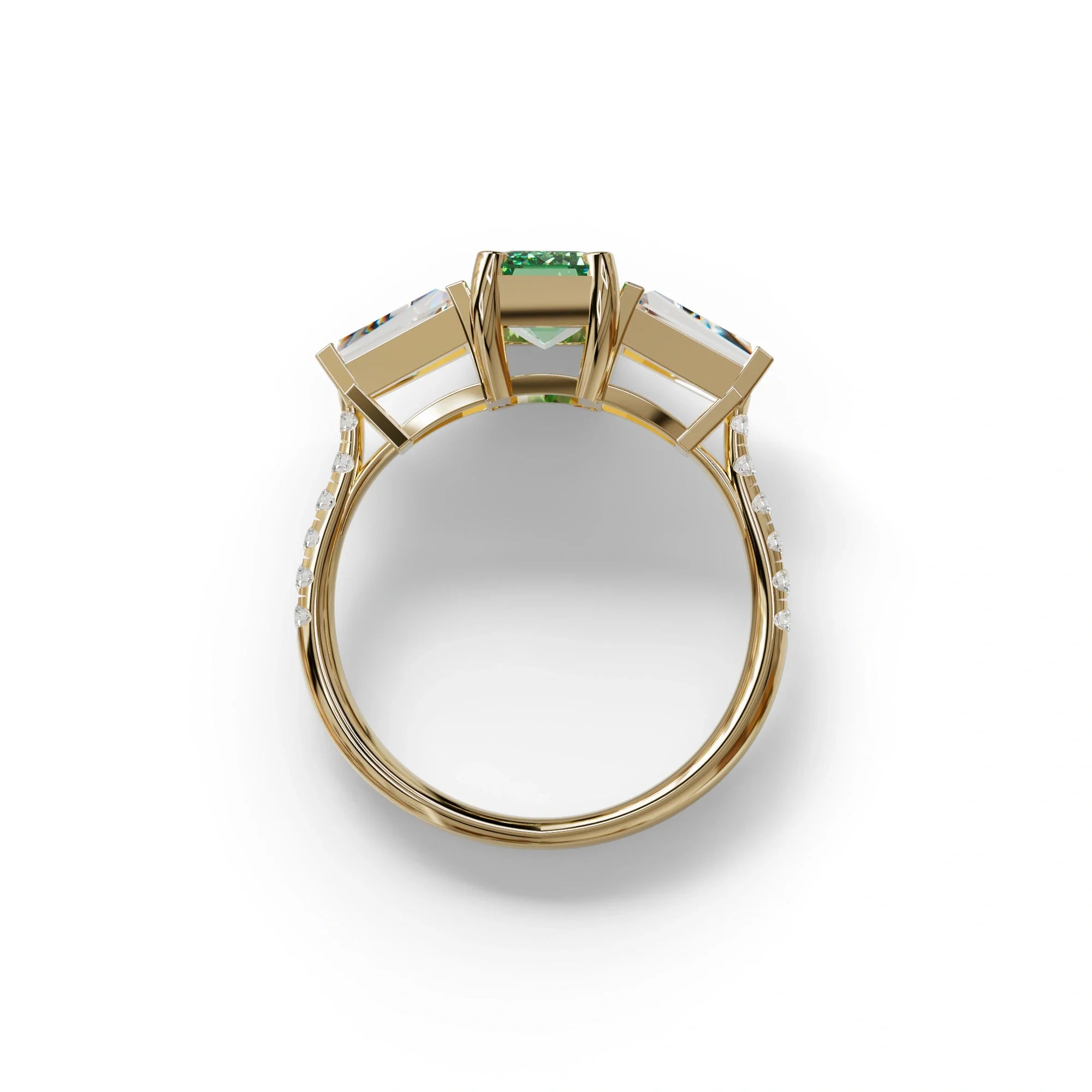 1.50 Carat Green Emerald with Tapered Cut Lab Grown Diamond Ring - Libra