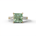 3 Carat Green Princess & Baguette Cut Lab Grown Diamond Ring - Alluring - 10K Solid Gold / Yellow Gold