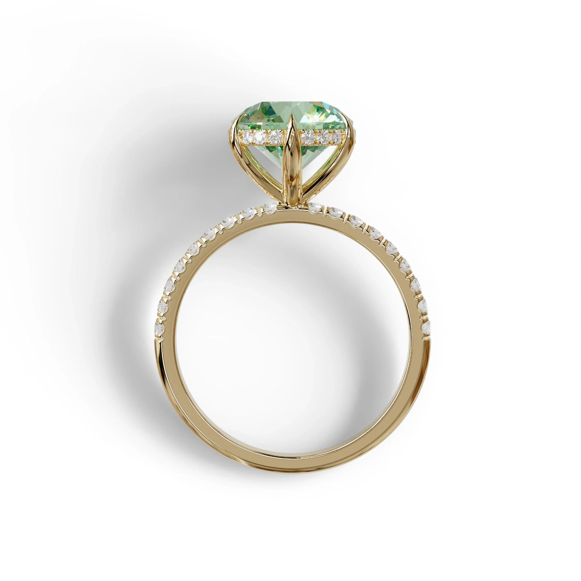 2.5 Carat Green Round Cut Hidden Halo & Pave Lab Diamond Ring - Hyper Saga