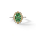 Green Oval Cut Halo & Pave Lab Grown Diamond Engagement Ring - AnnaBella - 2 Carat / 10K Solid Gold / Yellow Gold