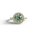 Fancy Vivid Green Round Cut Halo & Pave Lab Grown Diamond Engagement Ring - Flutura - 2 Carat / 10K Solid Gold / Yellow