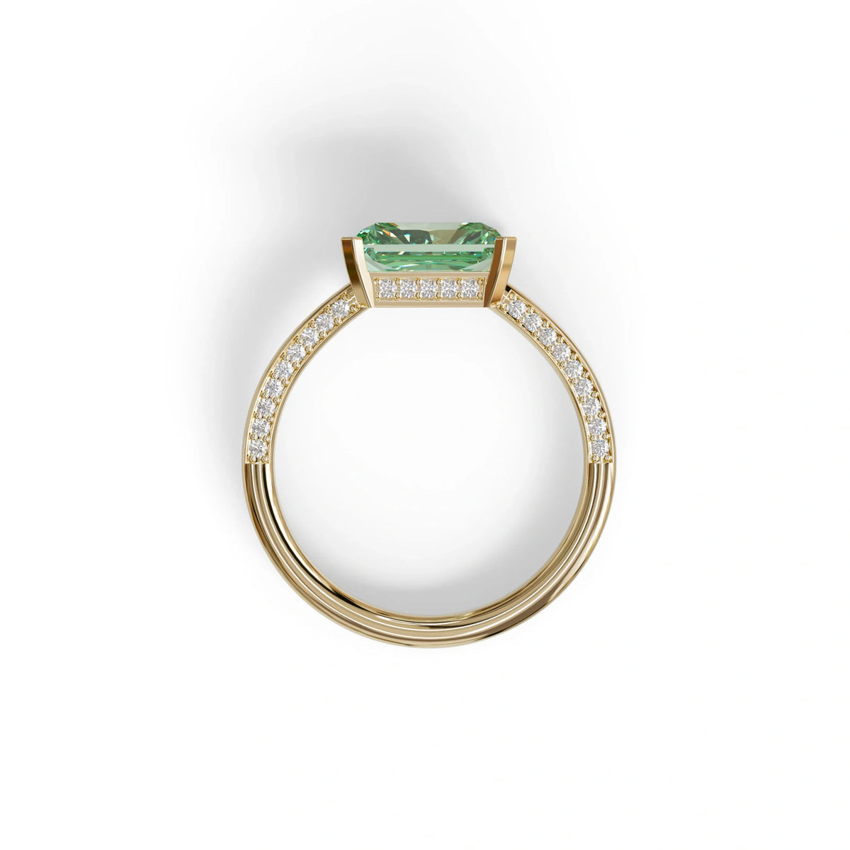 2.5 Ct Green Radiant Cut Lab Grown Diamond In Pave-Chanel Setting Ring - Maxine