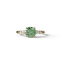 Green Round Three Stone Lab Grown Diamond Engagement Ring - Romance - 2 Carat / 10K Solid Gold / Yellow Gold