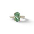 3 Carat Green Oval Cut Hidden Halo & Pave Set Lab Diamond Engagement Ring - Viviana - 10K Solid Gold / Yellow Gold