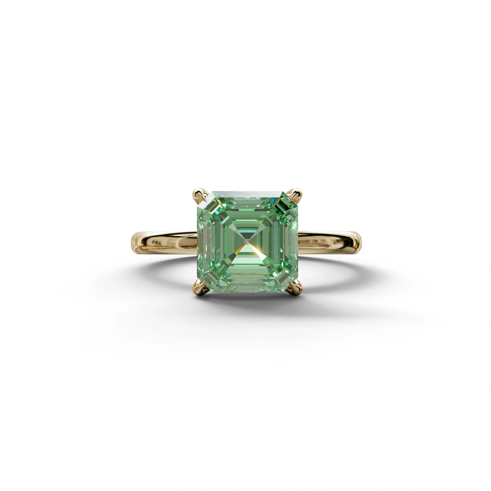 Green Asscher Cut Solitaire Lab Grown Diamond Engagement Ring - Fabriciana - 2 Carat / 10K Solid Gold / Yellow Gold