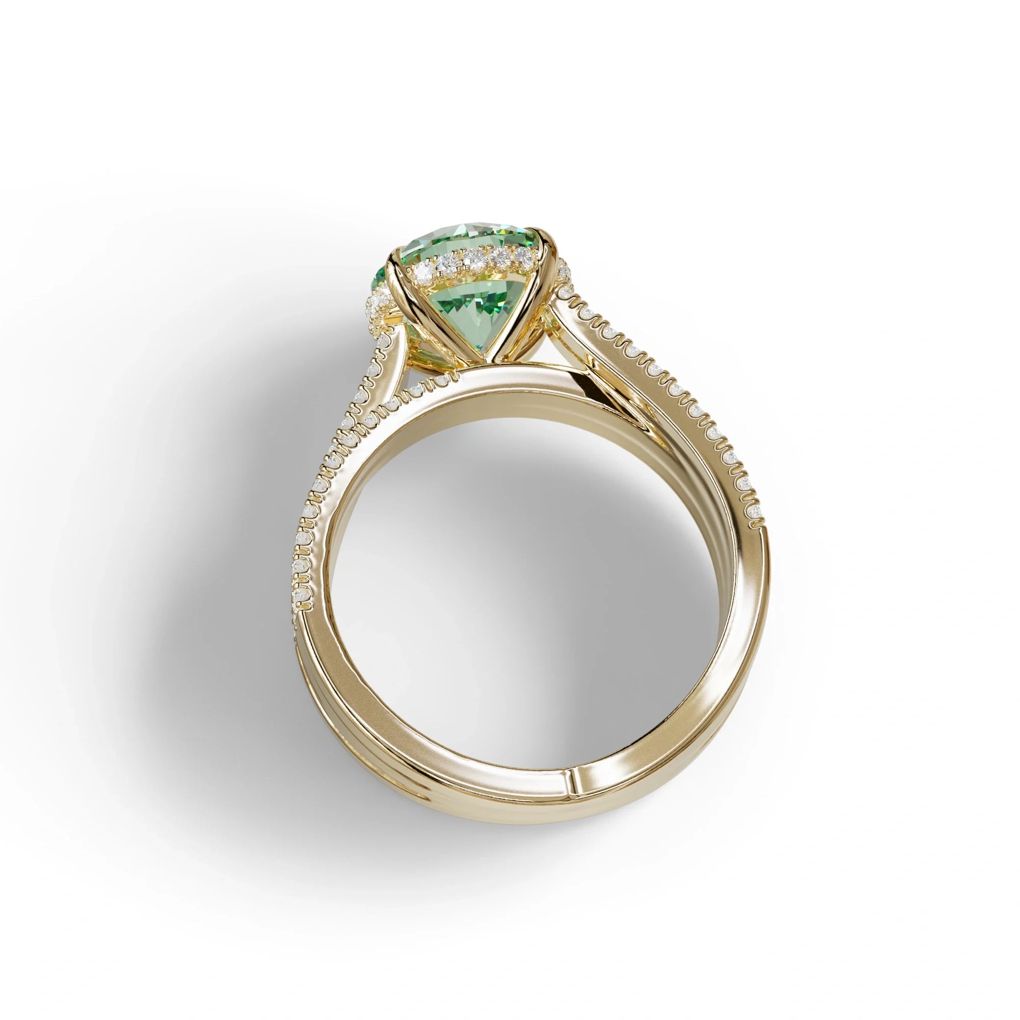 2 Carat Green Round Cut Hidden Halo Lab & Pave Lab Diamond Ring - Je t’aime