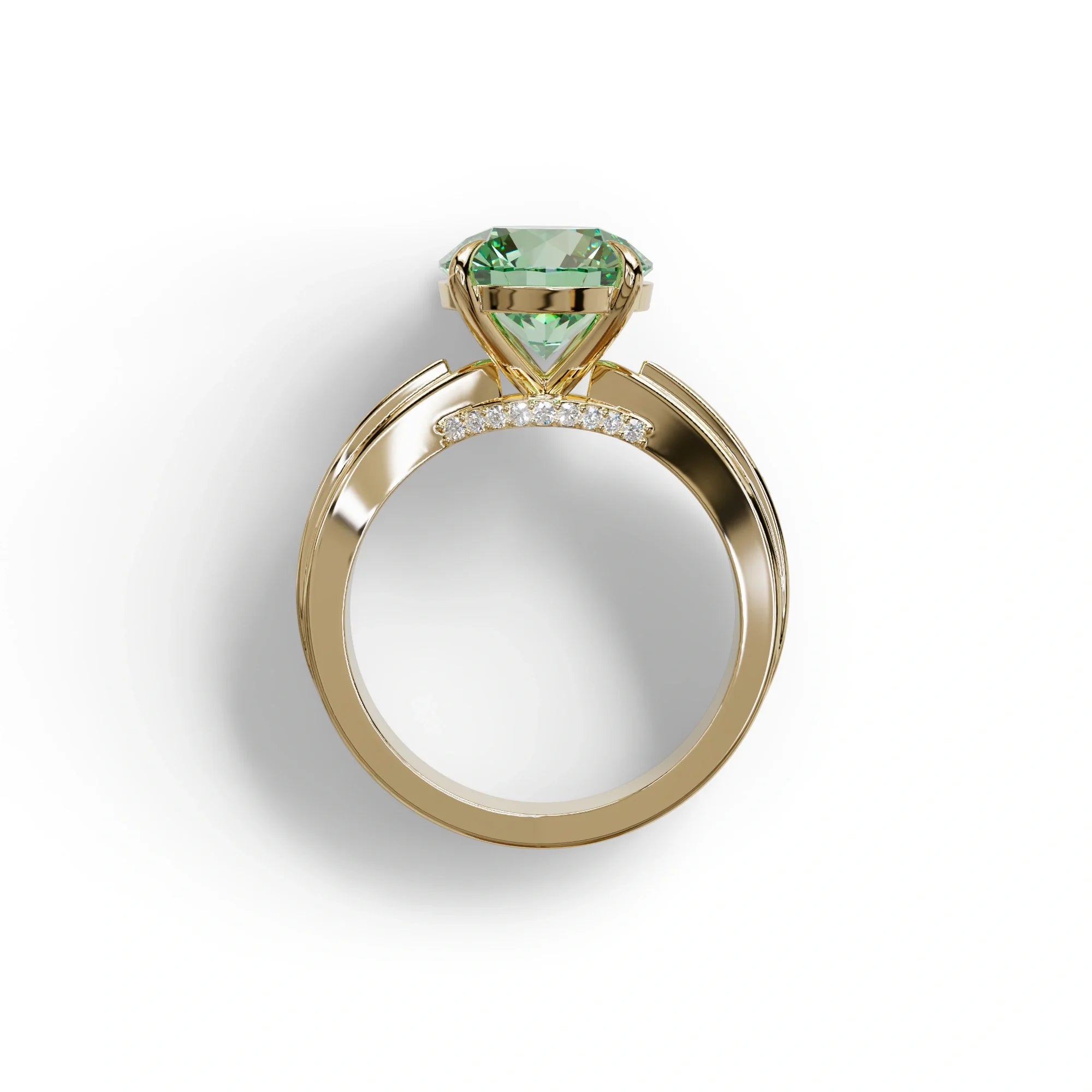 2.5 Carat Green Round Shaped Lab Diamond Ring V-Shank Pave Setting -Je t’adore