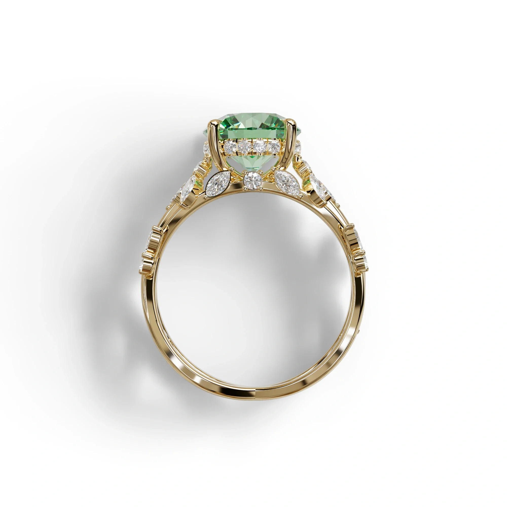 Natural inspired 3 Carat Green Round Cut Lab Diamond Engagement Ring - Catalina