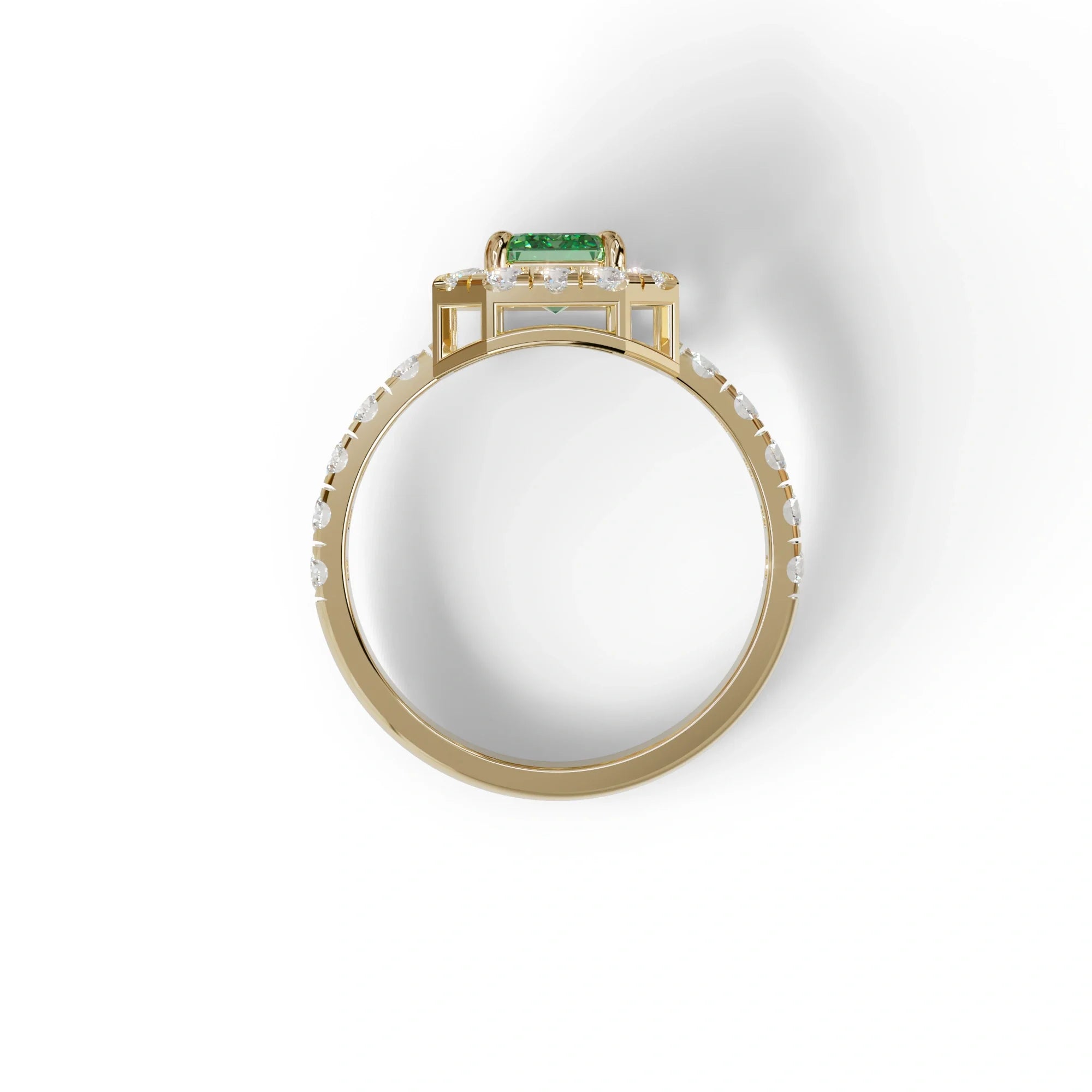 1 Carat Fancy Vivid Green Emerald Cut Lab Grown Diamond Engagement Ring - Freesia