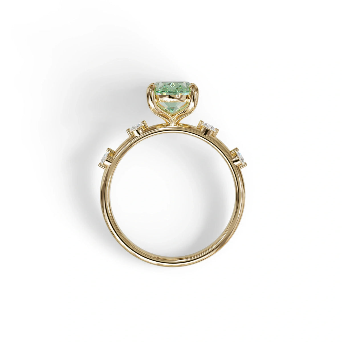 2 Ct Green Oval Cut Lab Diamond In Space-Chanel Setting Ring - Celestial