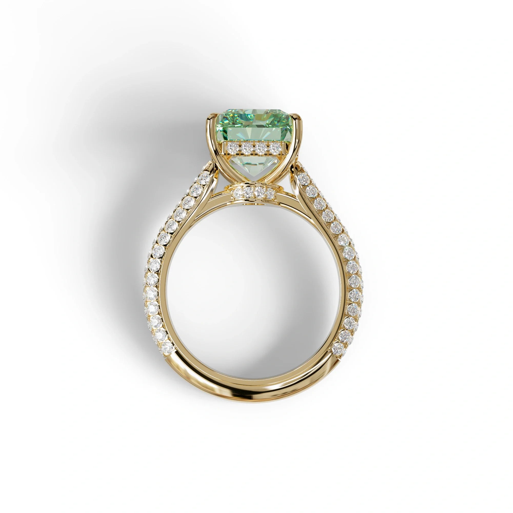 3 Carat Green Radiant Cut Hidden Halo & Pave Set Lab Diamond Ring - Riviera