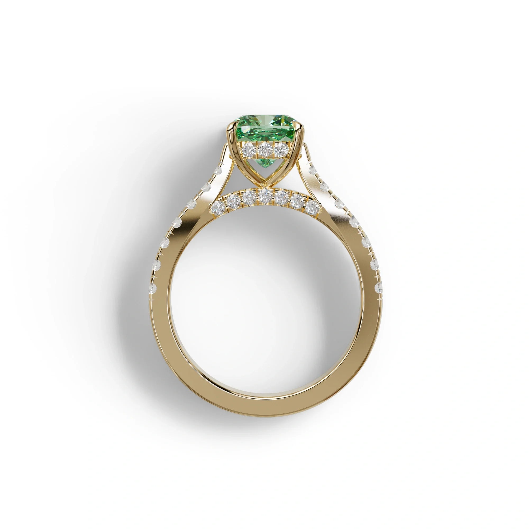 2 Carat Green Color Cushion Cut Lab Diamond Engagement Ring set - Leo