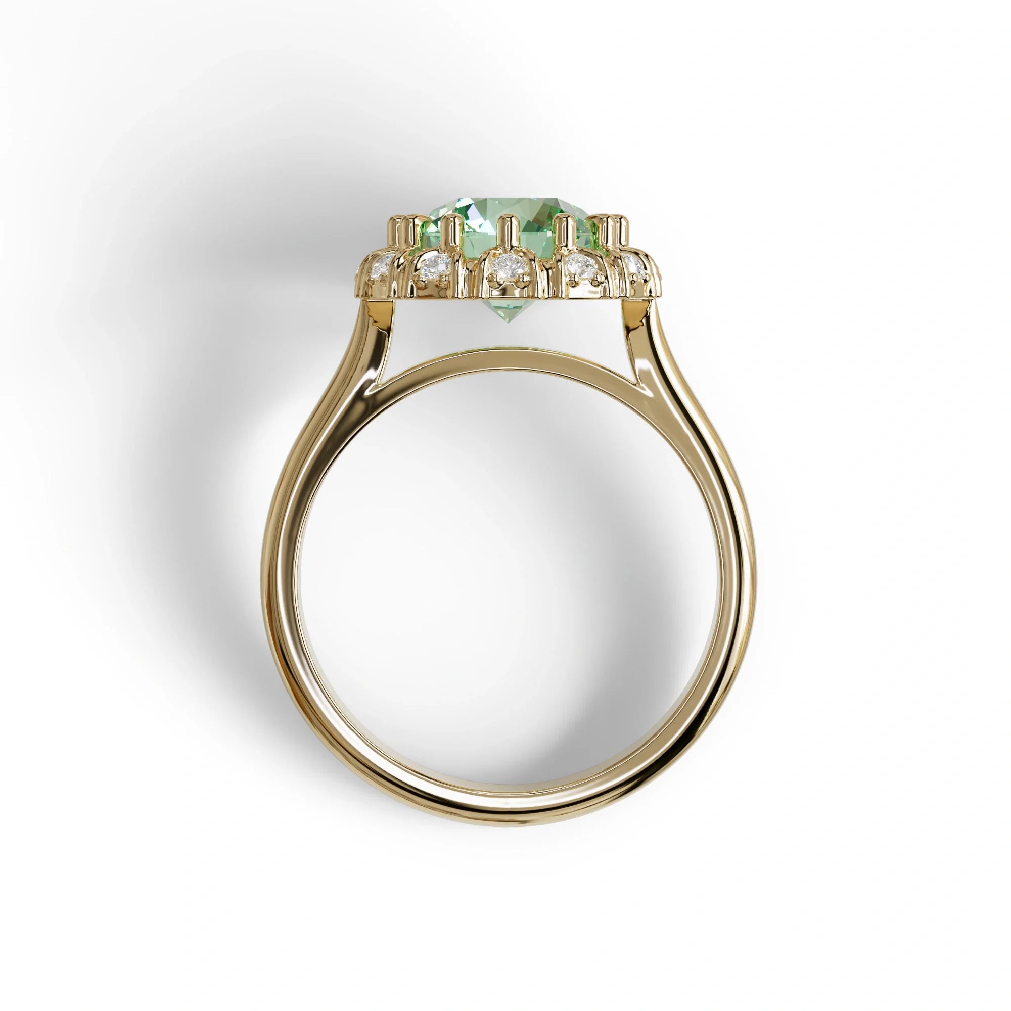 3 Carat Green Round Shaped Halo Lab Diamond Ring - Sunflower