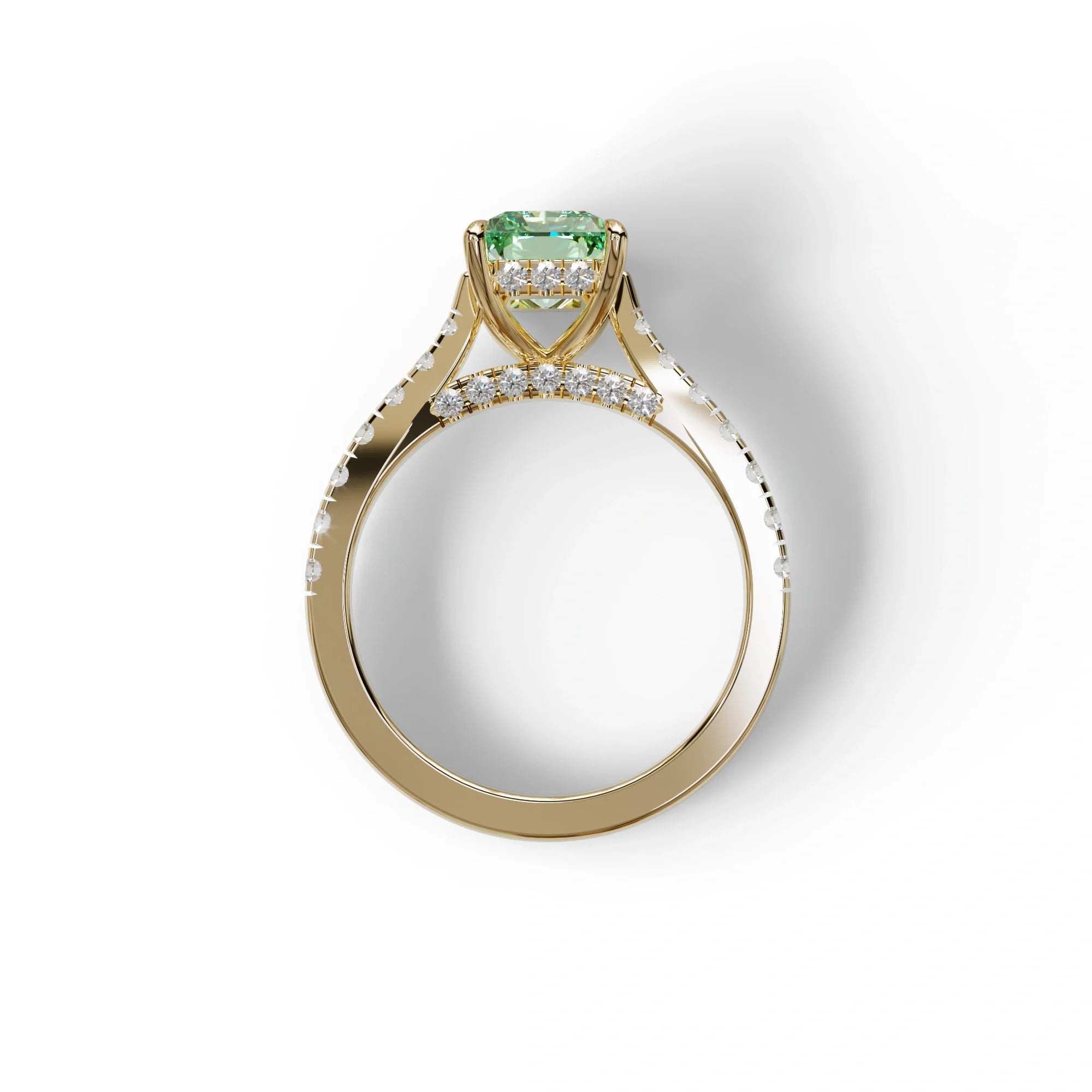 2 Carat Green Radiant Cut Halo & Pave Lab Grown Diamond Ring- Asphalt