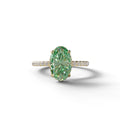 3 Carat Green Oval Cut Hidden Halo & Pave Setting Lab Grown Diamond Ring - 10K Solid Gold / Yellow Gold