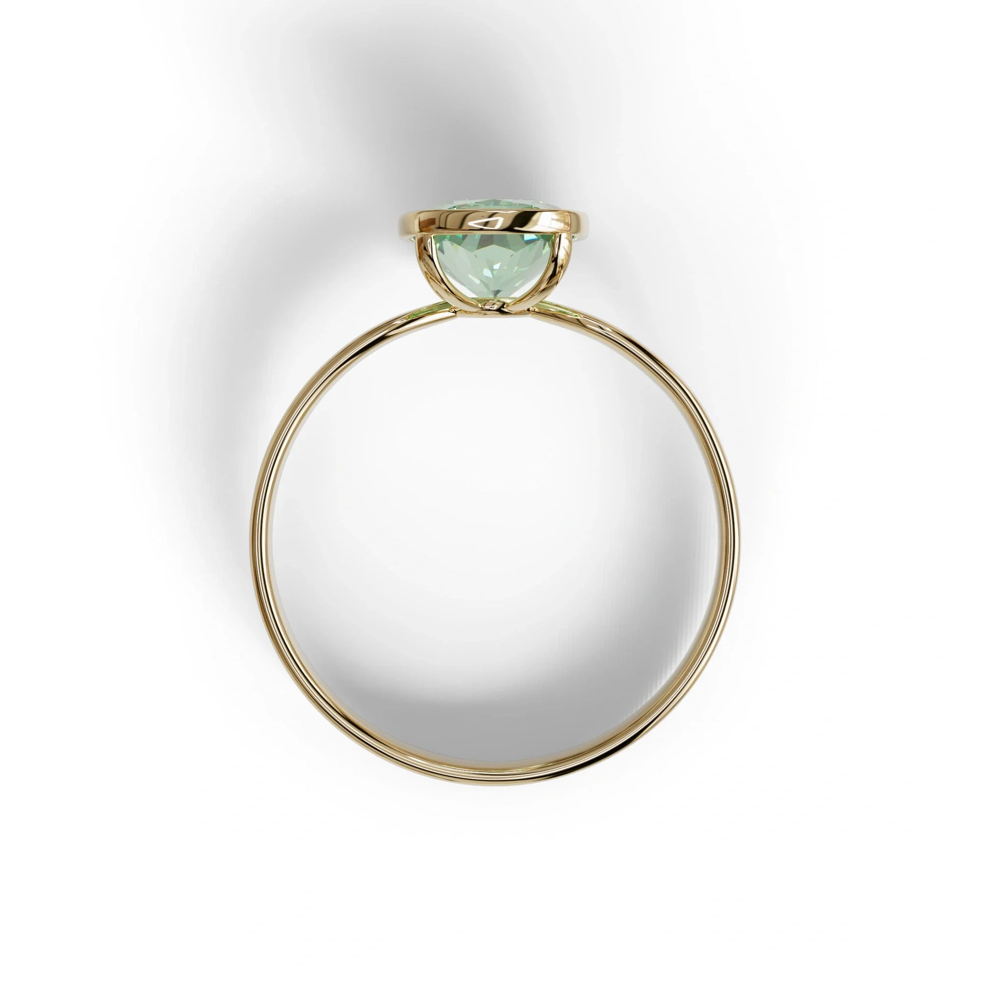 3 Carat Green Elongated Cushion Cut Bezel Set Engagement Ring - Astrae