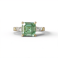 3 Carat Green Asscher & Baguette Cut Multi Stone Lab Diamond Ring - Brillante - 10K Solid Gold / Yellow Gold