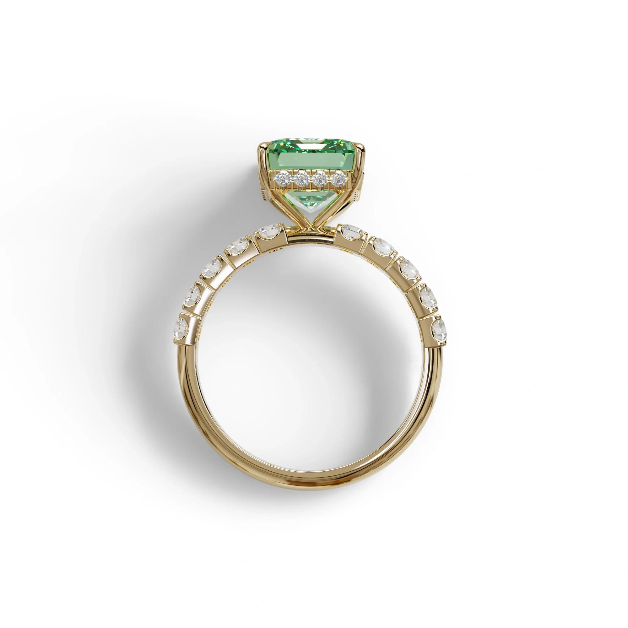 3 Carat Green Emerald Cut Hidden Halo Lab Diamond Engagement Ring - Luminary