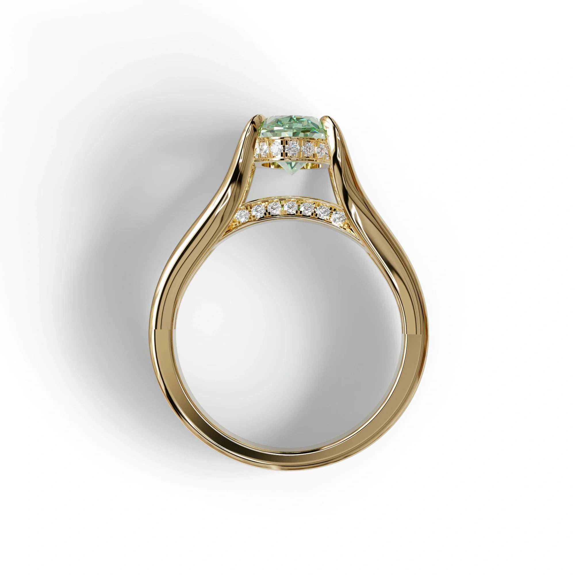 3 carat Fancy Vivid Green Oval Cut Lab Grown Diamond Pave set Engagement Ring– Beverly