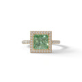 2 Carat Green Princess Cut Halo & Pave Lab Diamond Ring - Diamond Prime - 10K Solid Gold / Yellow Gold