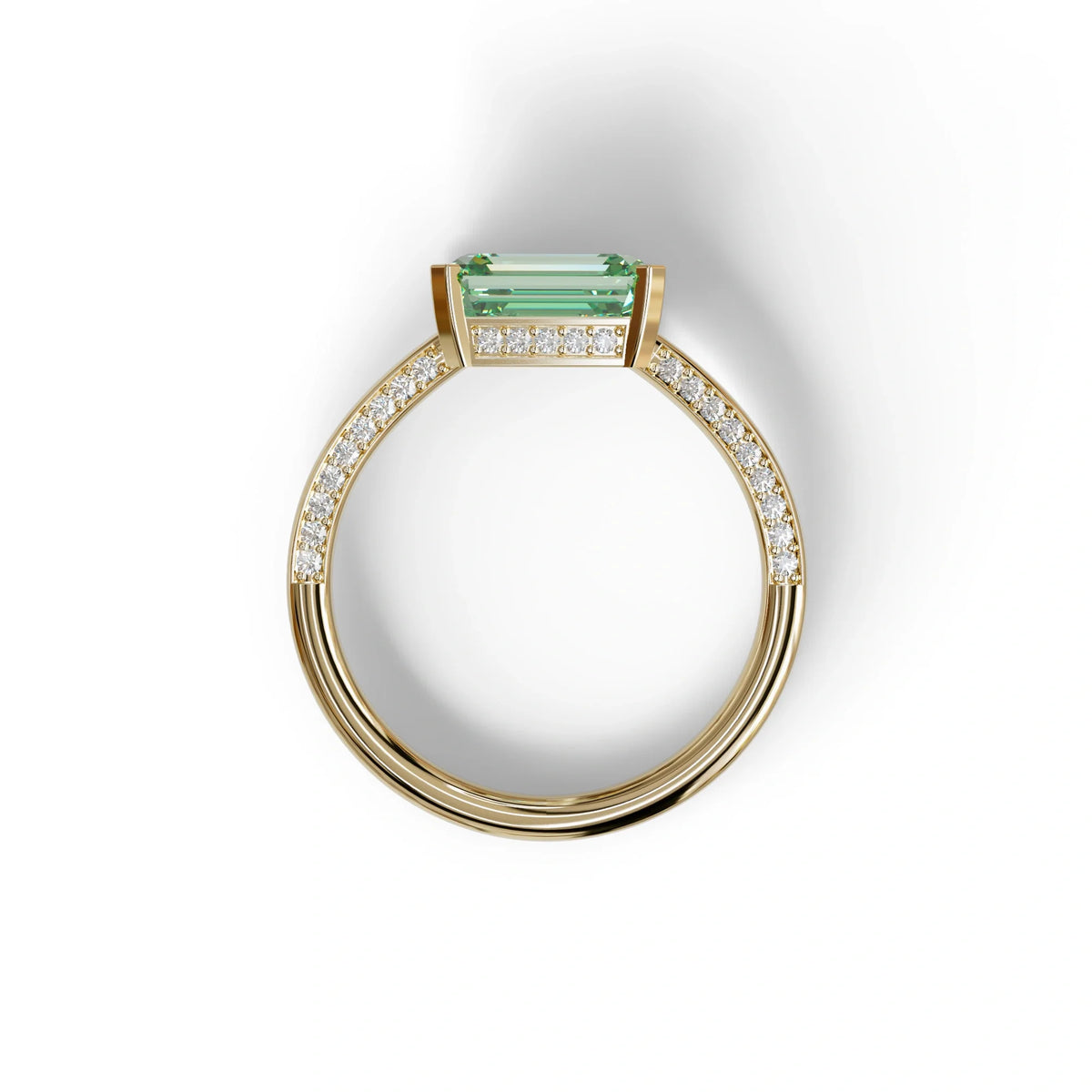 2.5 Ct Fancy Vivid Green Emerald Cut Lab Diamond In Pave-Chanel Setting Ring - Qiqi