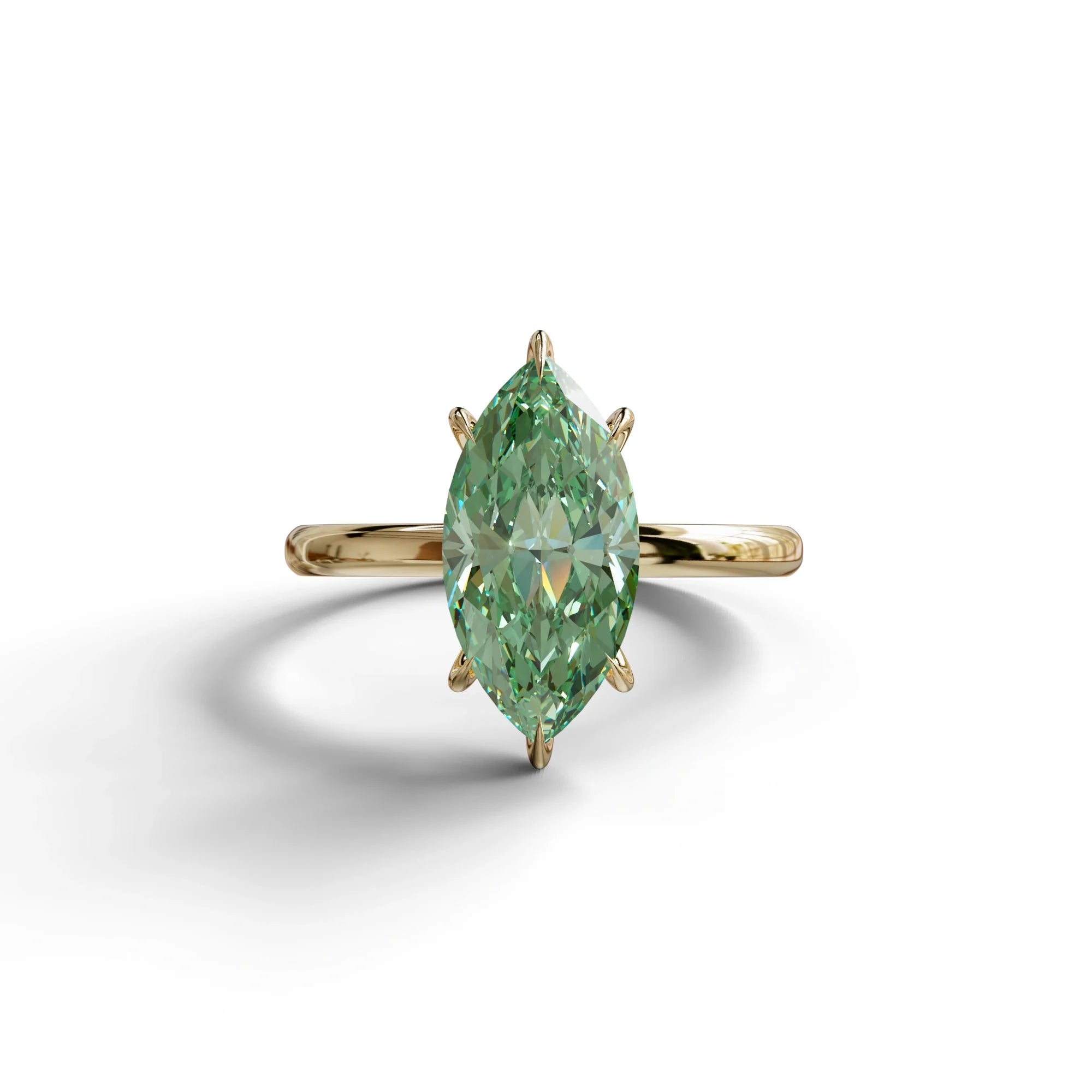 Fancy Vivid Green Marquise Cut Solitaire Lab Grown Diamond Engagement Ring - Celestina - 2 Carat / 10K Solid Gold