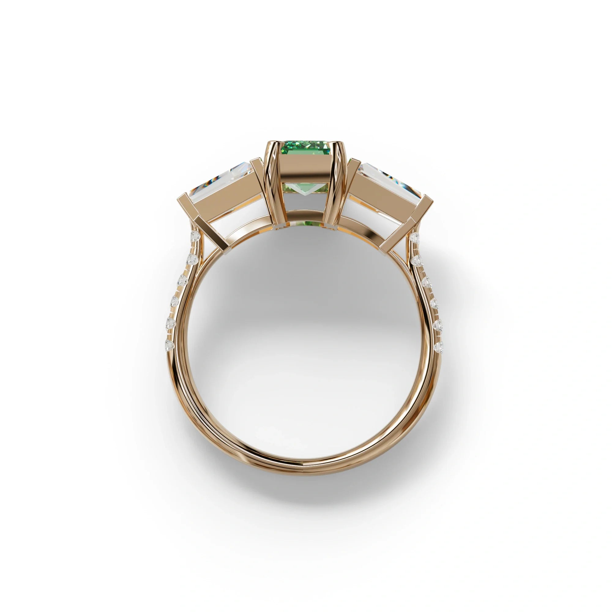 1.50 Carat Green Emerald with Tapered Cut Lab Grown Diamond Ring - Libra