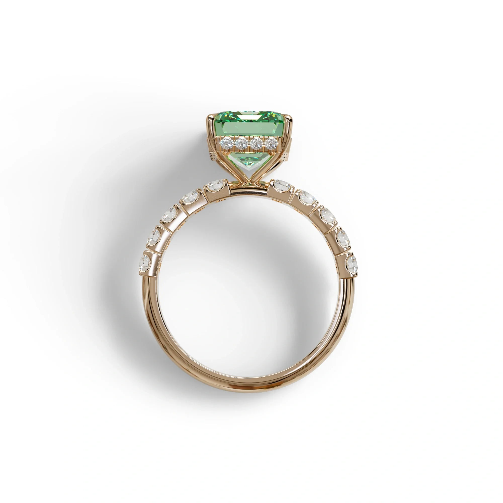 3 Carat Green Emerald Cut Hidden Halo Lab Diamond Engagement Ring - Luminary