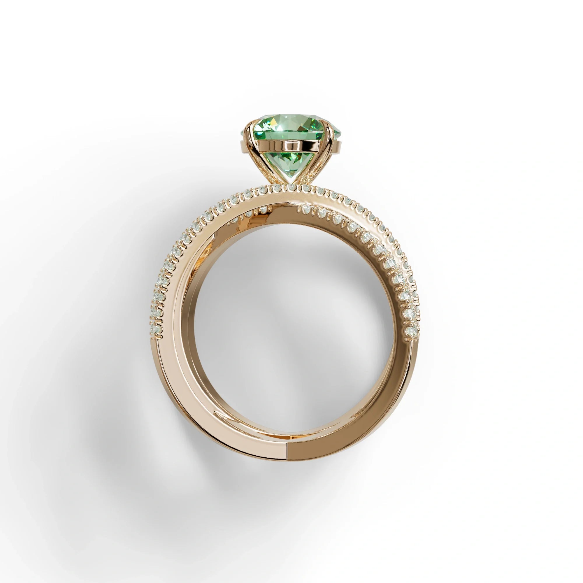 1.5 Carat Green Round Cut Criss Cross Lab Diamond Ring - Elegant
