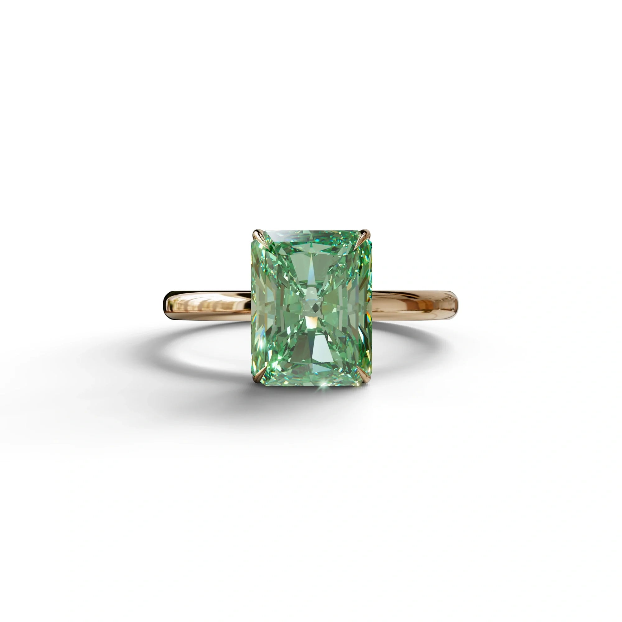 Green Radiant Cut Solitaire Lab Grown Diamond Engagement Ring - Papilia - 2 Carat / 10K Solid Gold / Rose Gold
