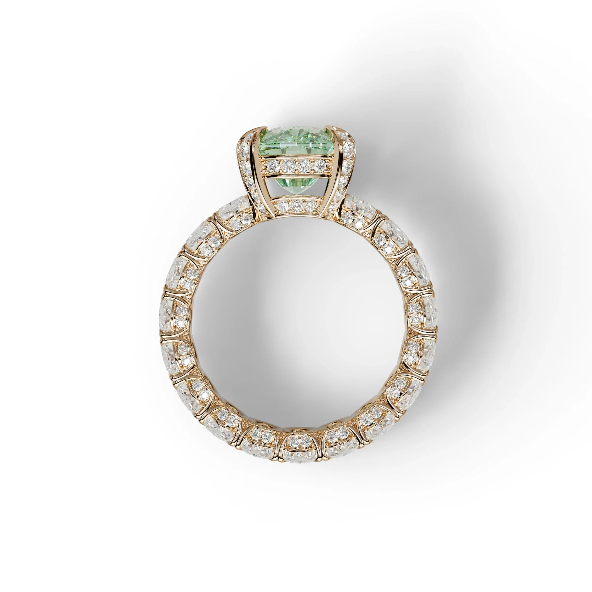 4 Carat Green Cushion Cut Full Eternity Lab Grown Diamond Ring - Enigma