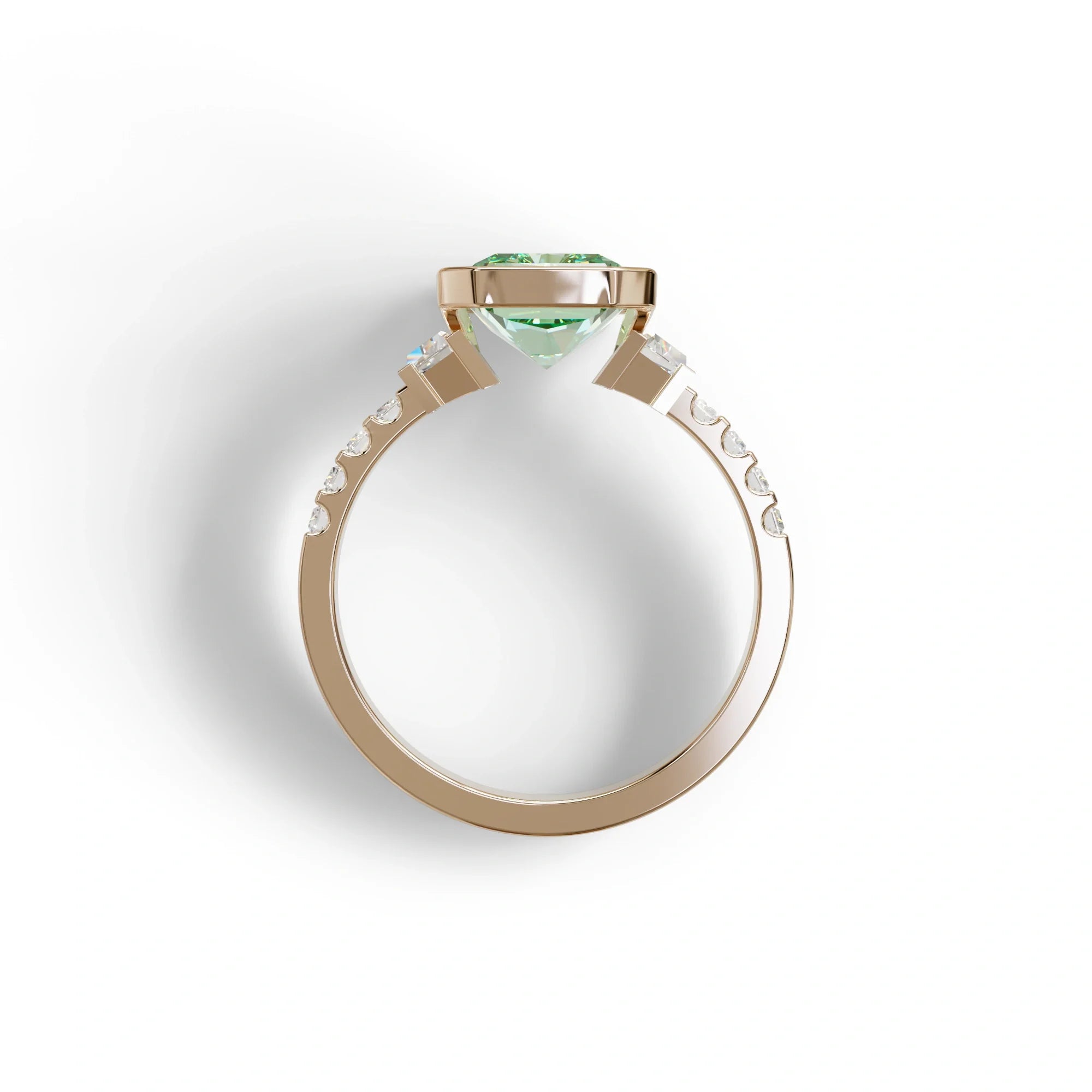 3 Carat Green Radiant Cut Three Stone Lab Diamond Engagement Ring - Adiamor